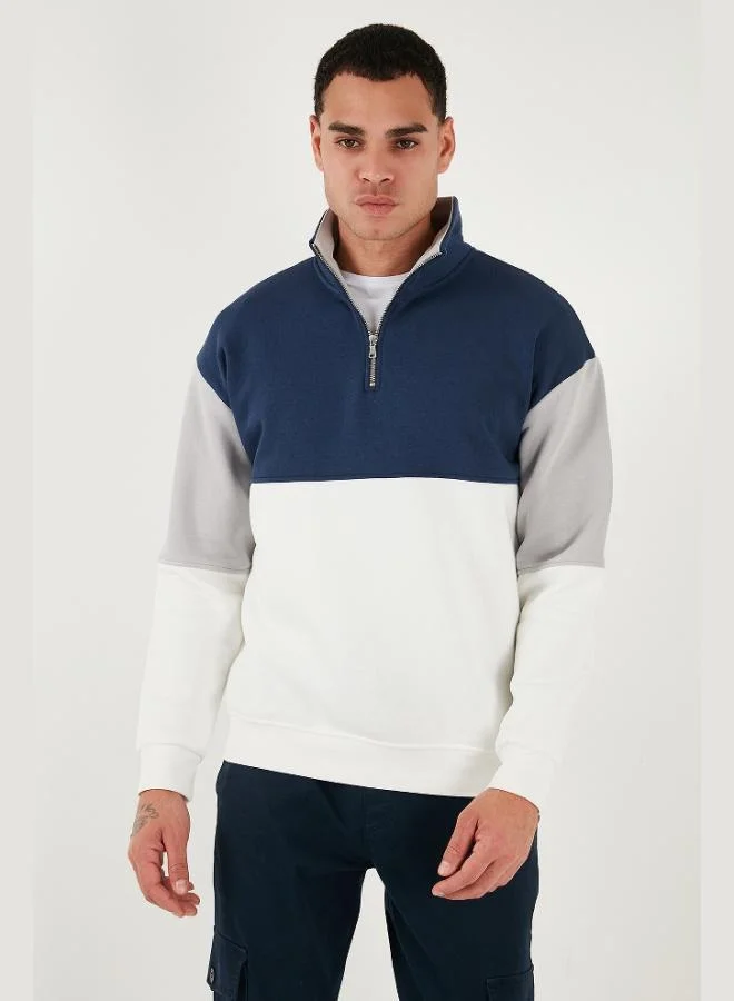 Buratti Color Block Regular Fit Half Zipper Stand Collar Sweat Men's SWEAT 5905719