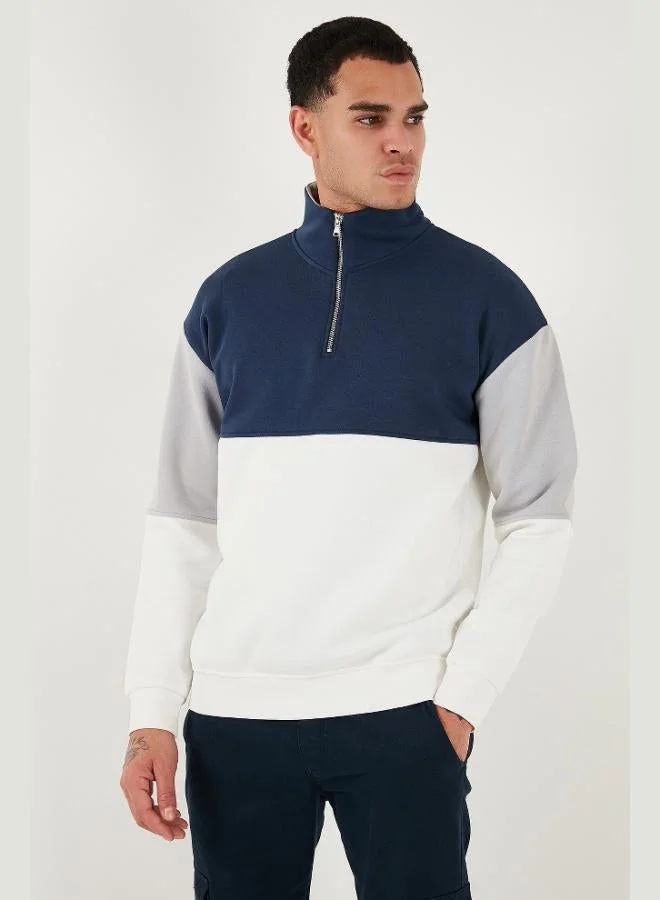 Buratti  Buratti Color Block Regular Fit Half Zipper Stand Collar Sweat Men's SWEAT 5905719 for Men | Best Price UAE