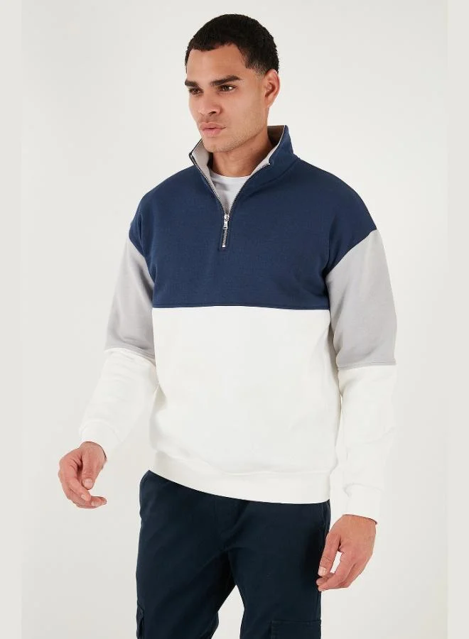 Buratti  Buratti Color Block Regular Fit Half Zipper Stand Collar Sweat Men's SWEAT 5905719 for Men | Best Price UAE