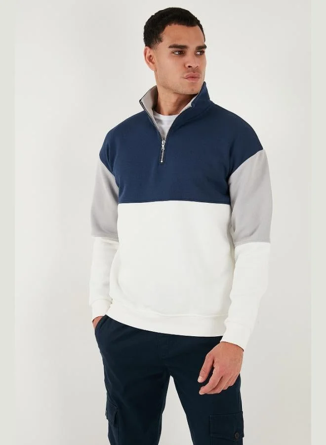 Buratti  Buratti Color Block Regular Fit Half Zipper Stand Collar Sweat Men's SWEAT 5905719 for Men | Best Price UAE