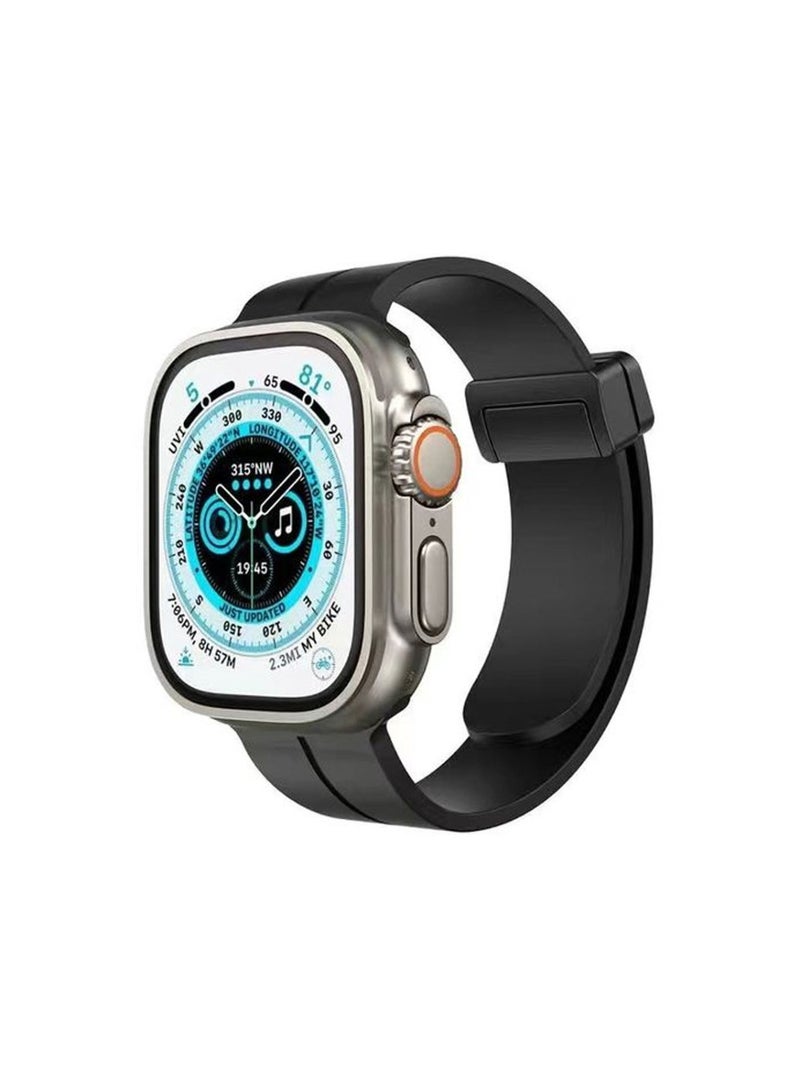 Techie Stylish Magnetic Folding Buckle Clasp Watch Band for Apple Watch 42mm 44mm 45mm 49mm Compatible with - Series Ultra 2, 1, and Series 10, 9, 8,7,6,5,4,SE,3,2,1 Silicone Leather – Black - Image 2