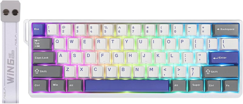 EPOMAKER AULA WIN60 HE 60% Wired Magnetic Keyboard with Adjustable Actuation, 8000 Hz Polling Rate, Hall Effect Switches, Hot-Swap, For FPS Games (Grey&White&Blue) - Image 1