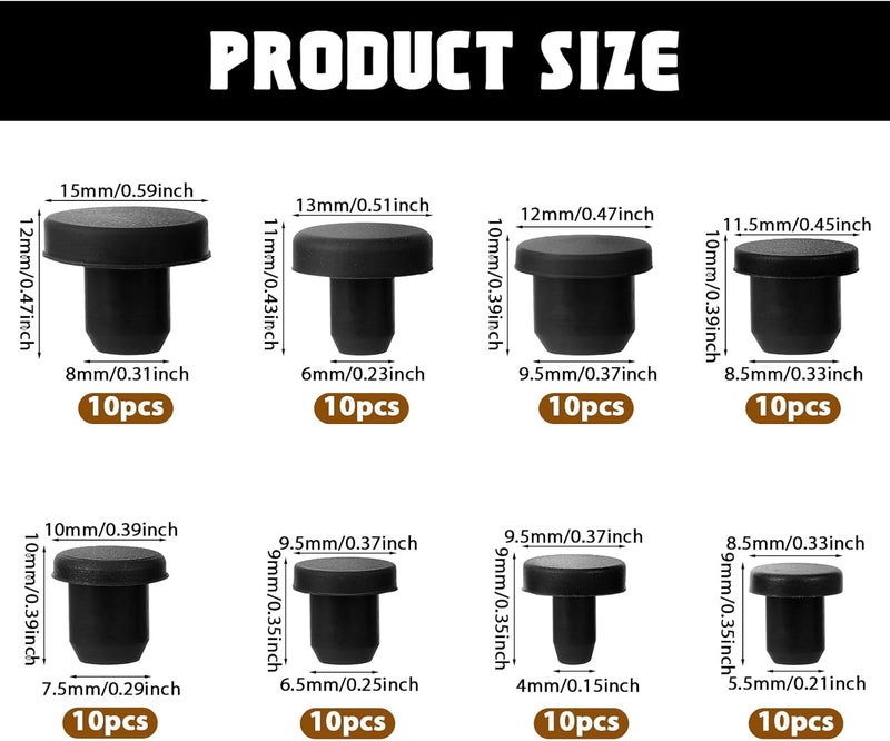 COBEE 80 Pcs Silicone Rubber Hole Plug, 8 Sizes Plastic Hole Plugs Silicone Plug Cap Set, Black High Temp T-Type Hole Plug for Powder Coating Waterproof Sealing Plugs Pipe Holes Test Tube Plugs - Image 2