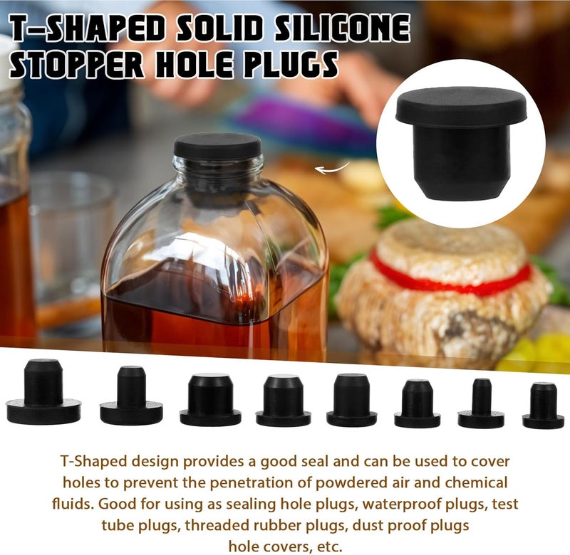COBEE 80 Pcs Silicone Rubber Hole Plug, 8 Sizes Plastic Hole Plugs Silicone Plug Cap Set, Black High Temp T-Type Hole Plug for Powder Coating Waterproof Sealing Plugs Pipe Holes Test Tube Plugs - Image 3
