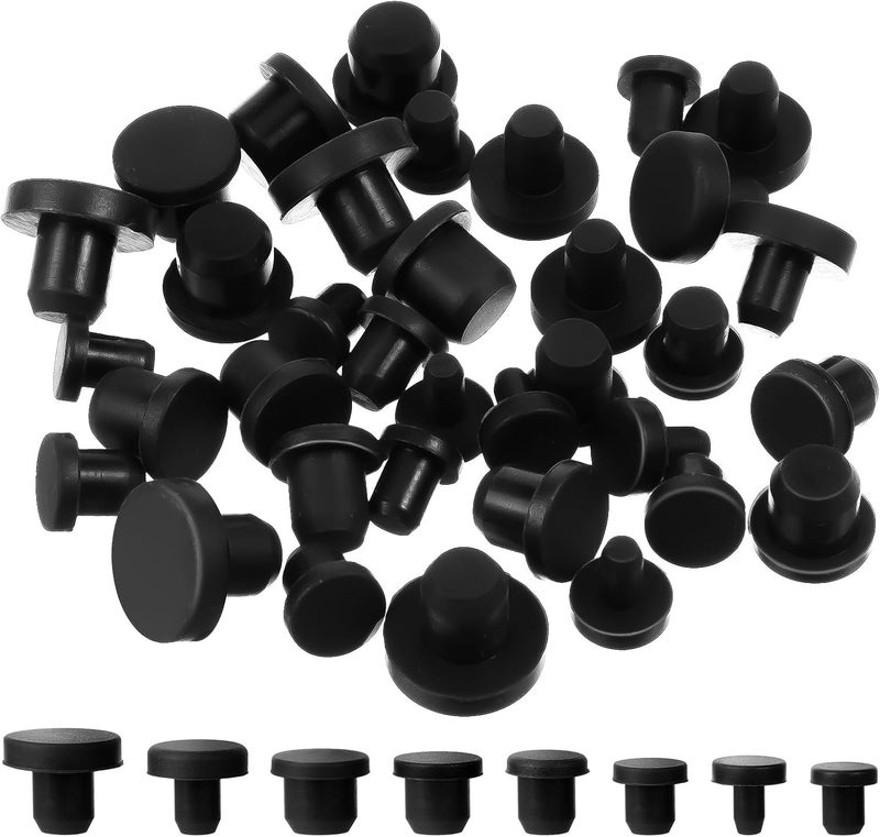 COBEE 80 Pcs Silicone Rubber Hole Plug, 8 Sizes Plastic Hole Plugs Silicone Plug Cap Set, Black High Temp T-Type Hole Plug for Powder Coating Waterproof Sealing Plugs Pipe Holes Test Tube Plugs - Image 1