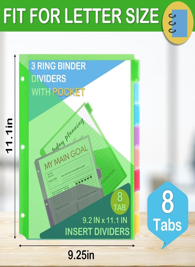 COIDEA 3 Ring Binder Dividers with Pockets, 8 Tab Plastic Dividers for 3 Ring Binders, Heavy Duty Binder Dividers with Blank Write Tabs for School Office Document Indexing and Protection, Multicolor - Image 2