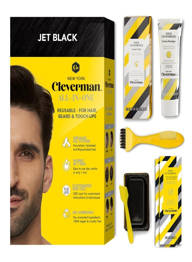 CLEVERMAN Jet Black Hair & Beard Dye for Men, All-in-One Reusable Kit - Permanent, Ammonia-Free, Professional-Quality and Natural-Looking Gray Coverage for Hair, Beard & Mustache - Image 1