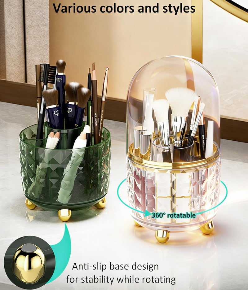 GOTOBA 360° Rotating Pencil Holder for Desk, Makeup Brush Holder with 6 Slots, Desk Organizer for Writing Utensil, Office and School Supplies (Clear with cover) - Image 3