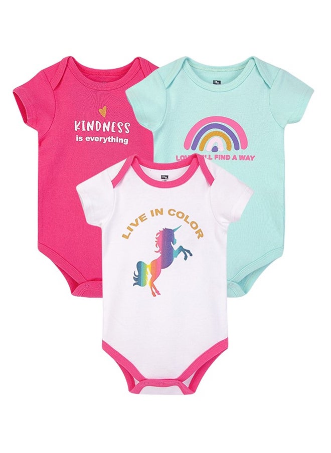 hudson baby Baby Bodysuit 3 Pieces Set Short Sleeve Unicorn, 0 - 3 Months  - Image 1