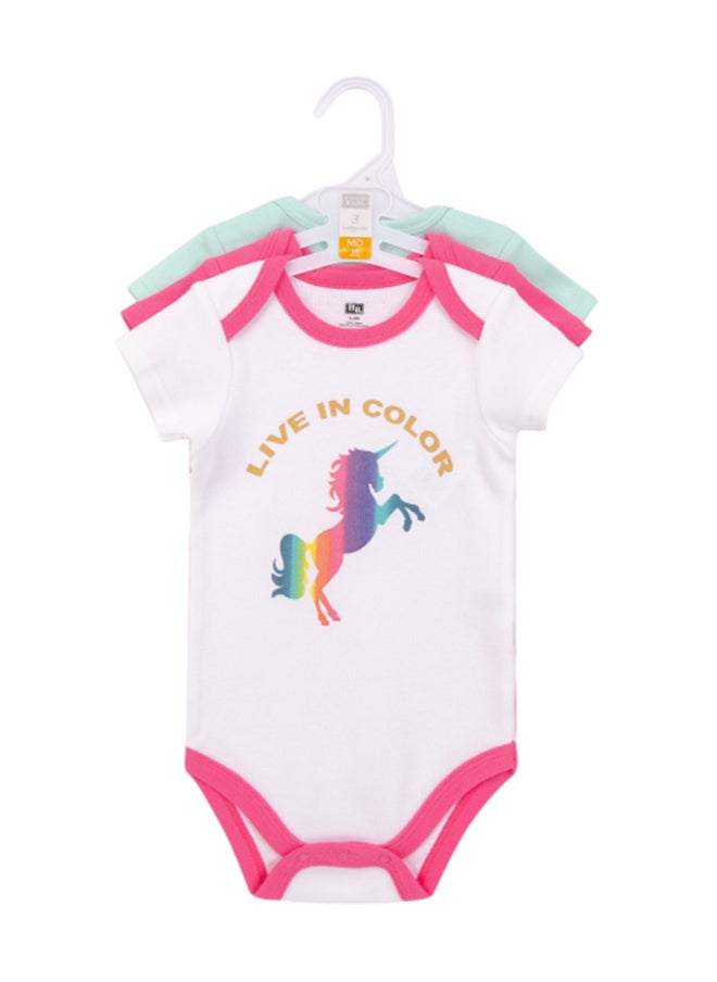 hudson baby Baby Bodysuit 3 Pieces Set Short Sleeve Unicorn, 0 - 3 Months  - Image 2