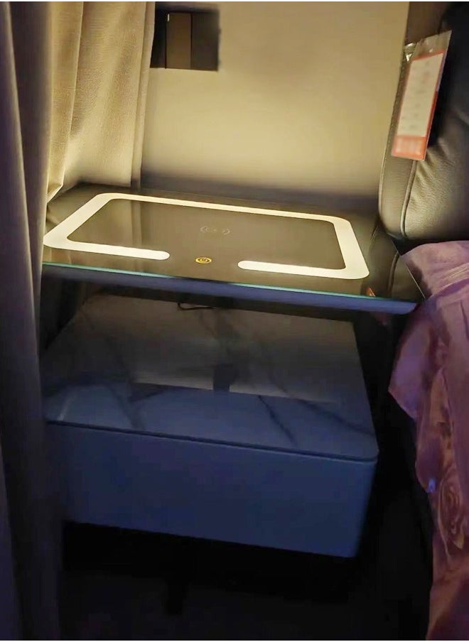 Raffine - Multifunction Modern Unique Design Adjustable LED Lights Bedside Table Smart Wireless Charging Enable Glass Top Nightstand with Storage Drawer and Open Shelves 48x40x50 cm (Fully Assembled) - Image 1