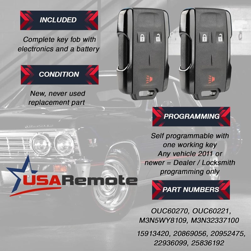 USARemote Car Key Fob Keyless Entry Remote for Chevy Silverado Colorado/GMC Sierra Canyon 2014-2017, Set of 2 - Image 3