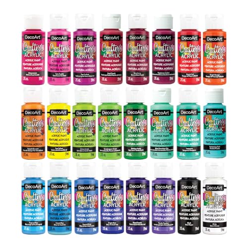 DecoArt Crafter’s Acrylic Paint Set – Bright Colors, 24 Bottles (2 fl oz) – Easy Craft Paints, Classrooms, Art Projects & DIY Crafts - Image 1