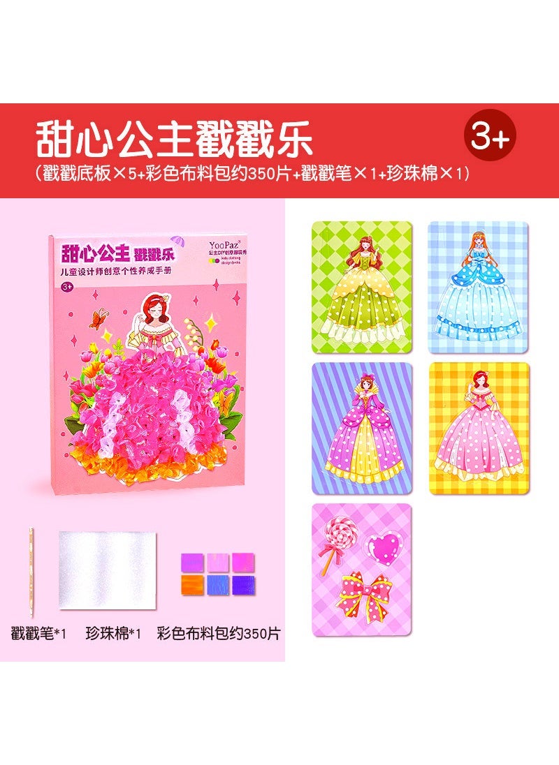 Princess Dress-Up Sticker Puzzle DIY Craft Kit for Kids Sweetheart princess-[5 types of popping books + popping pen + 350 pieces of cloth] 