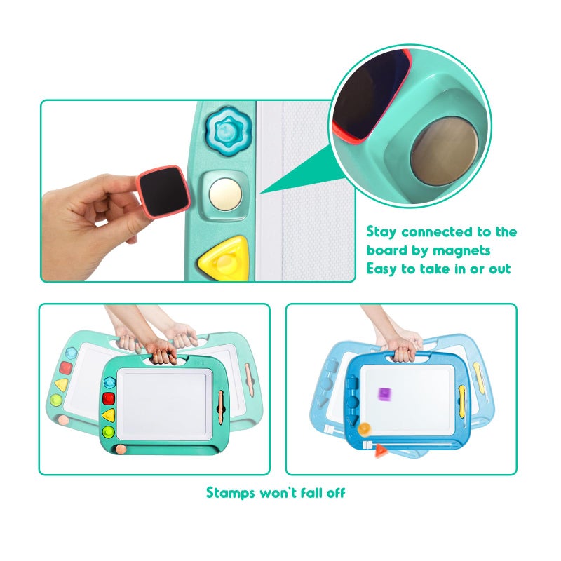 SGILE Large Magnetic Drawing Board - 4 Colors 16×13in Doodle Pad with 4 Stamps for Toddlers, Learning Toy Board Etch Sketch Gift for 36+ Month Kids Girls Boys, Green - Image 3