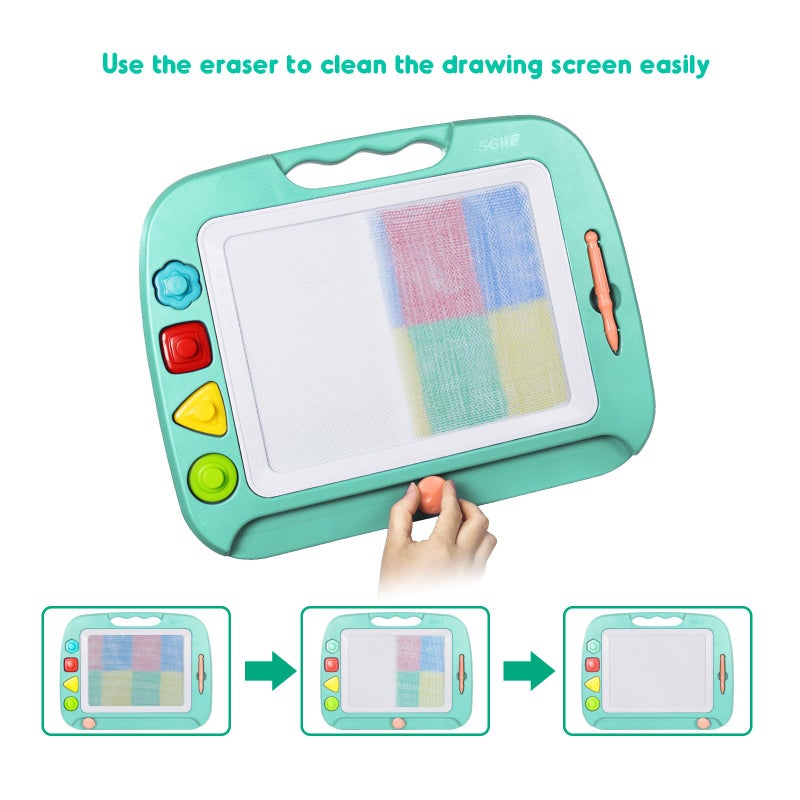 SGILE Large Magnetic Drawing Board - 4 Colors 16×13in Doodle Pad with 4 Stamps for Toddlers, Learning Toy Board Etch Sketch Gift for 36+ Month Kids Girls Boys, Green - Image 5