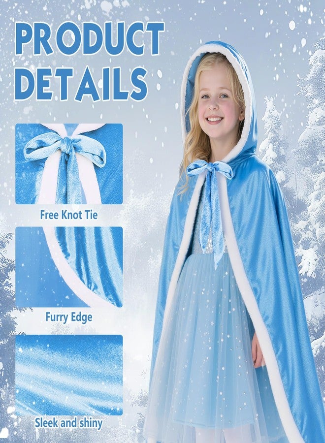 زاندو فستان أميرة للأطفال من زاندو، رداء أزرق بغطاء رأس من الفرو، مقاوم للبهتان، مزود بحزام رقبة ذاتي الربط، مناسب لحفلات الهالوين، الكريسماس، وأعياد الميلاد، وحفلات ملكة المحيطات، مقاس 4-5 سنوات - Image 2