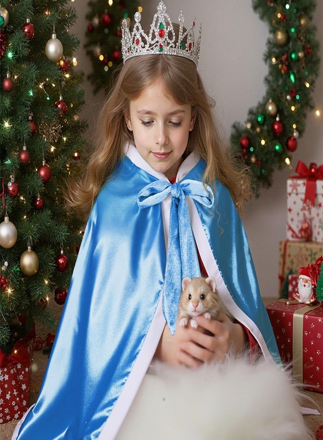 زاندو فستان أميرة للأطفال من زاندو، رداء أزرق بغطاء رأس من الفرو، مقاوم للبهتان، مزود بحزام رقبة ذاتي الربط، مناسب لحفلات الهالوين، الكريسماس، وأعياد الميلاد، وحفلات ملكة المحيطات، مقاس 4-5 سنوات - Image 4