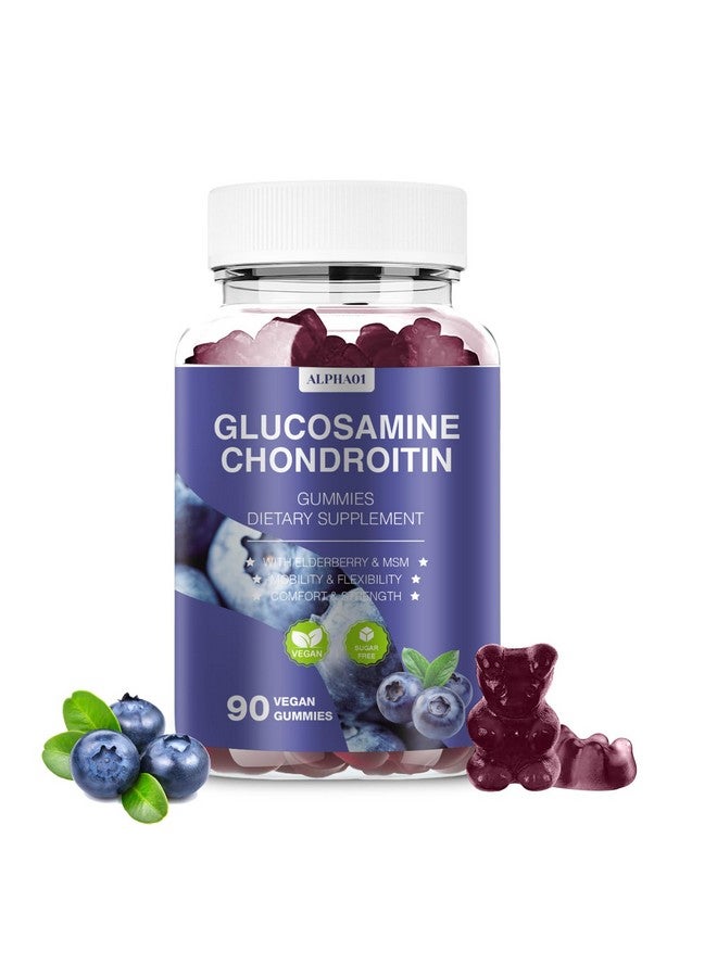 ALPHA01 Glucosamine Chondroitin Gummies - 3000MG Extra Strength Joint Support Supplement with MSM & Elderberry, Flexibility, Antioxidant Immune Support Gummy for Adults, Men & Women 90 Blueberry Gummies - Image 1