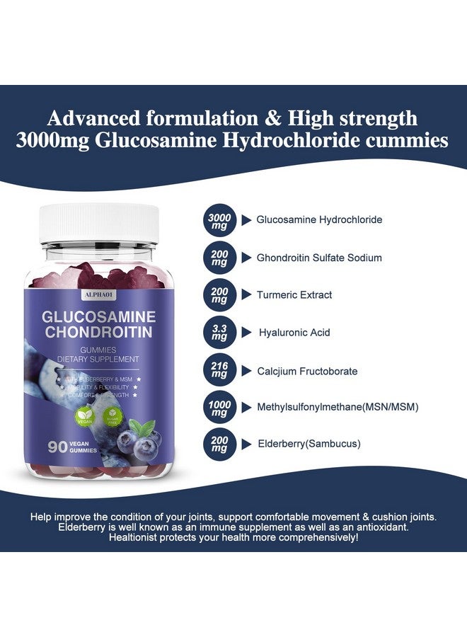 ALPHA01 Glucosamine Chondroitin Gummies - 3000MG Extra Strength Joint Support Supplement with MSM & Elderberry, Flexibility, Antioxidant Immune Support Gummy for Adults, Men & Women 90 Blueberry Gummies - Image 3