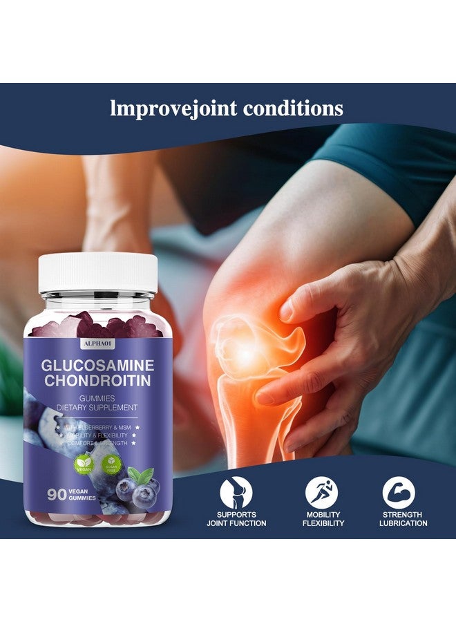 ALPHA01 Glucosamine Chondroitin Gummies - 3000MG Extra Strength Joint Support Supplement with MSM & Elderberry, Flexibility, Antioxidant Immune Support Gummy for Adults, Men & Women 90 Blueberry Gummies - Image 5