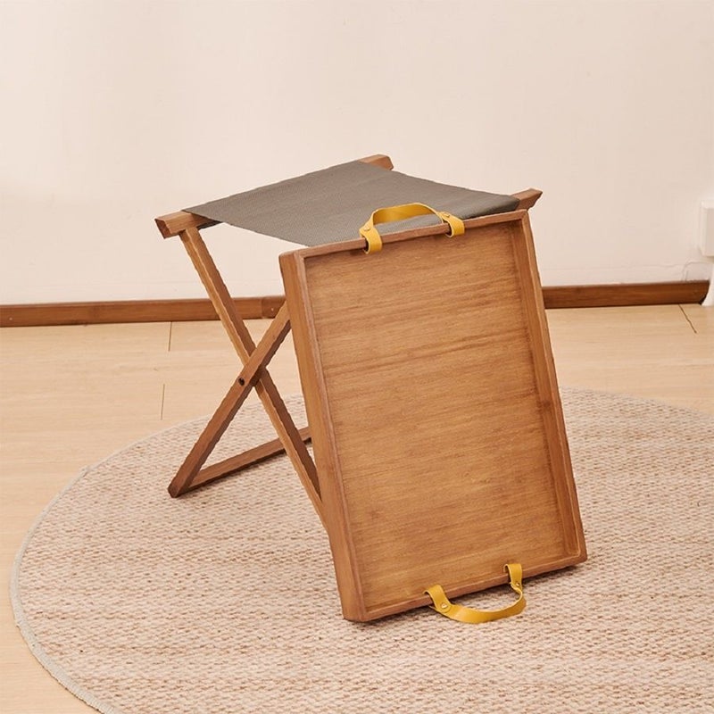 Portable Bamboo Folding Side Table With Sturdy X Shaped Frame And Tray Top For Camping Or Snack Use - Image 3