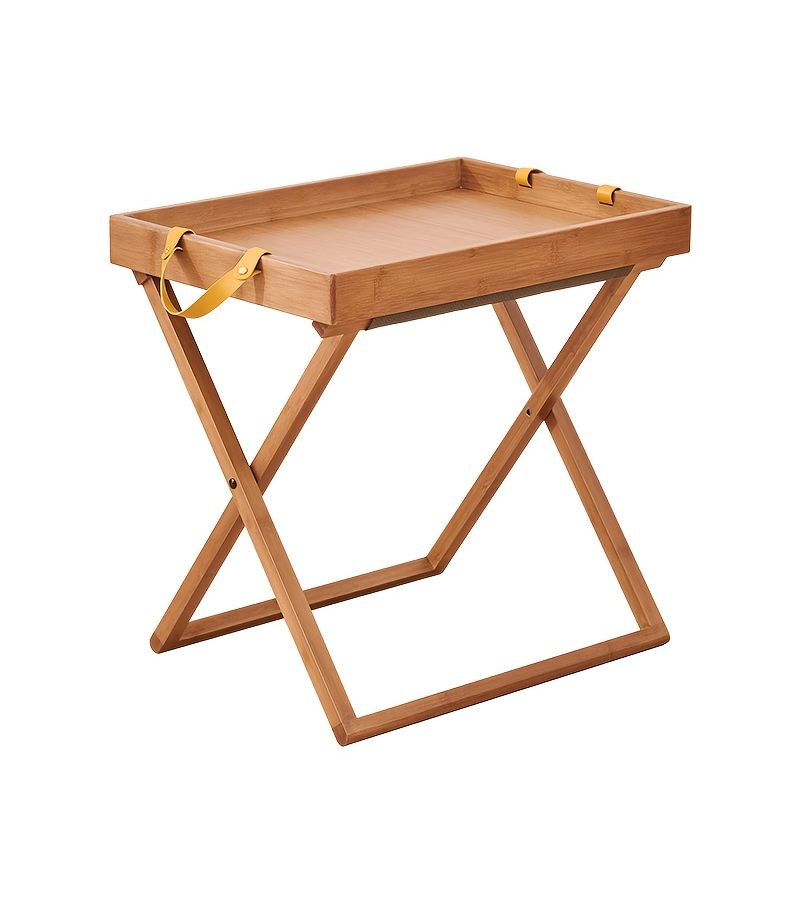 Portable Bamboo Folding Side Table With Sturdy X Shaped Frame And Tray Top For Camping Or Snack Use - Image 1