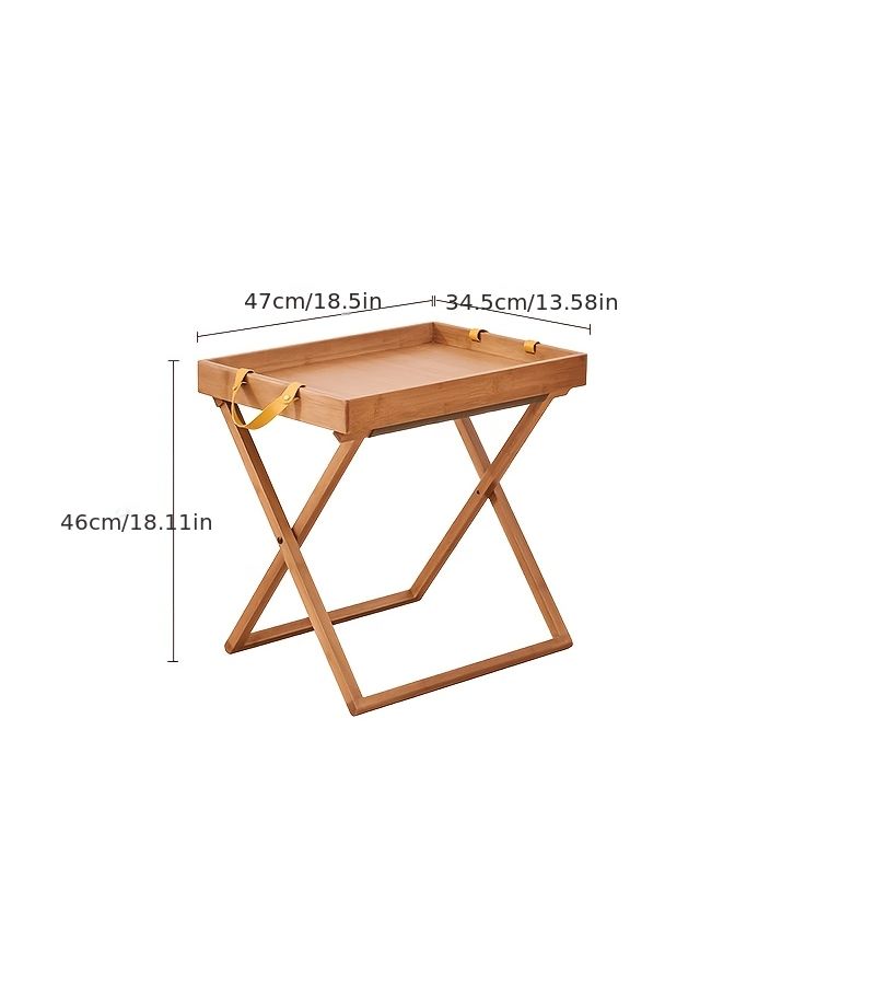 Portable Bamboo Folding Side Table With Sturdy X Shaped Frame And Tray Top For Camping Or Snack Use - Image 2