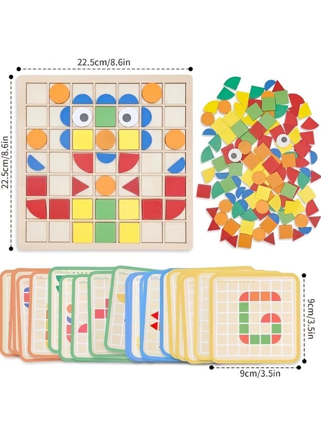 SHABILI Wooden Mosaic Puzzle Toy for Kids Toddlers Children, Educational Shape Matching Game with Pattern Cards, Color Recognition Learning Toy, Montessori Pattern Blocks Set - Image 4