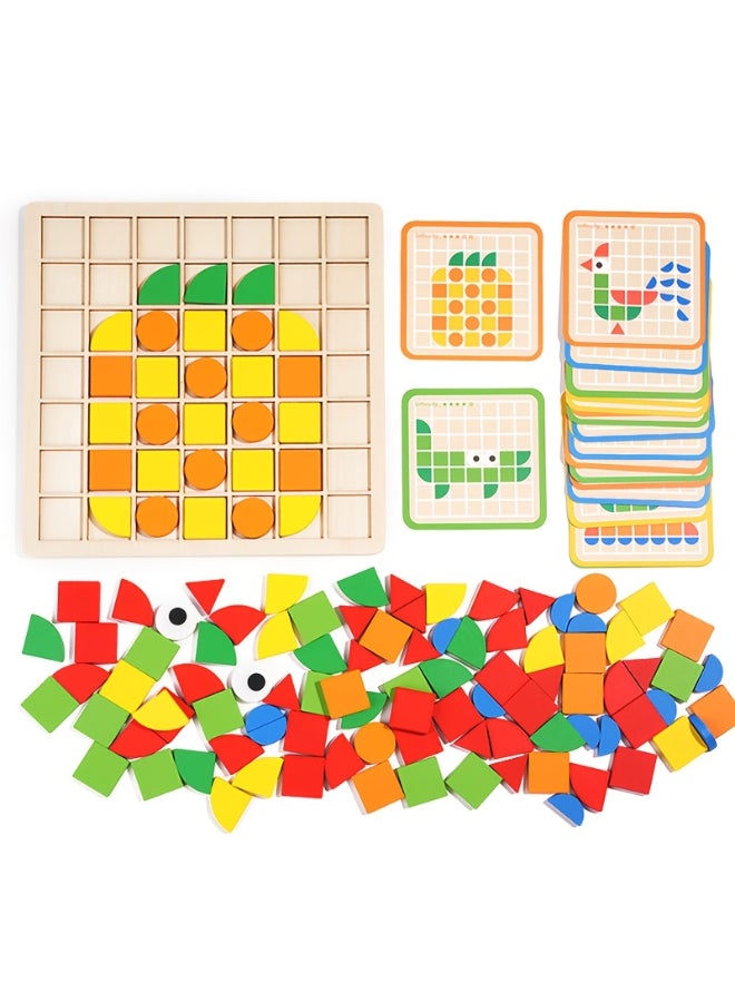 SHABILI Wooden Mosaic Puzzle Toy for Kids Toddlers Children, Educational Shape Matching Game with Pattern Cards, Color Recognition Learning Toy, Montessori Pattern Blocks Set - Image 5