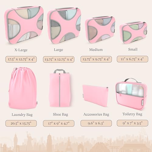 Shacke Packing Cubes for Travel 8 Set - Premium Luggage Organizer Bags - Versatile Travel Organizer for Women and Men - Optimized Packing Bags - Travel Essentials (Summer Pink) - Image 4