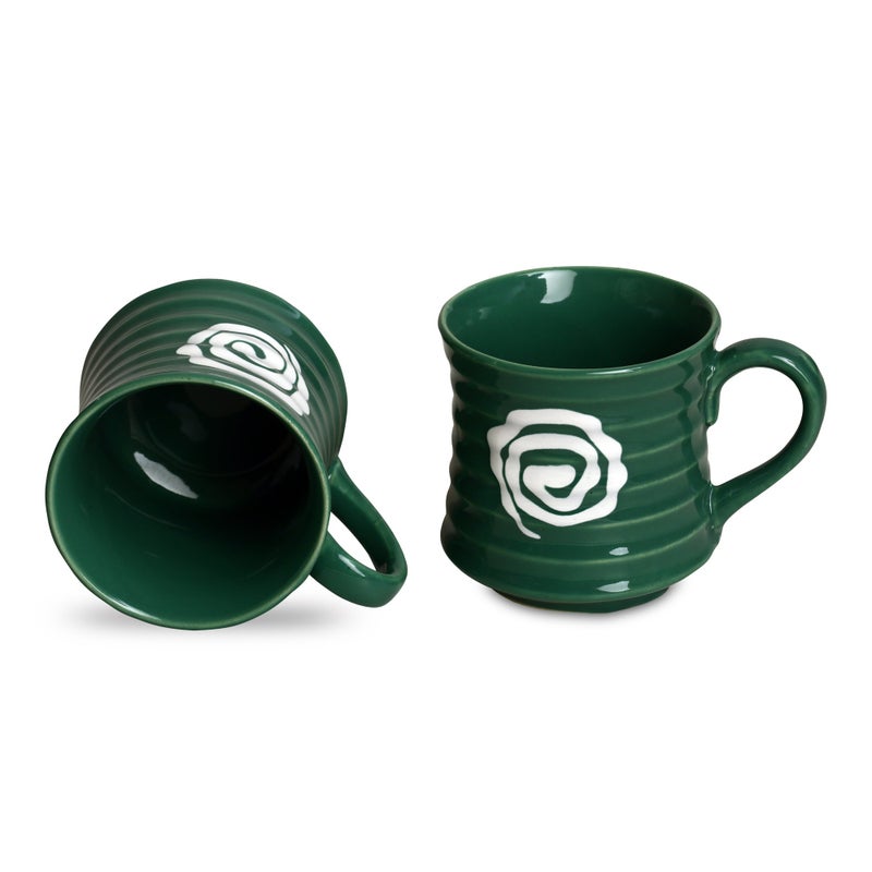 Caffeine Ceramic Handmade Green Spiral White Doodle Tea Cups (Set of 6) - Image 2