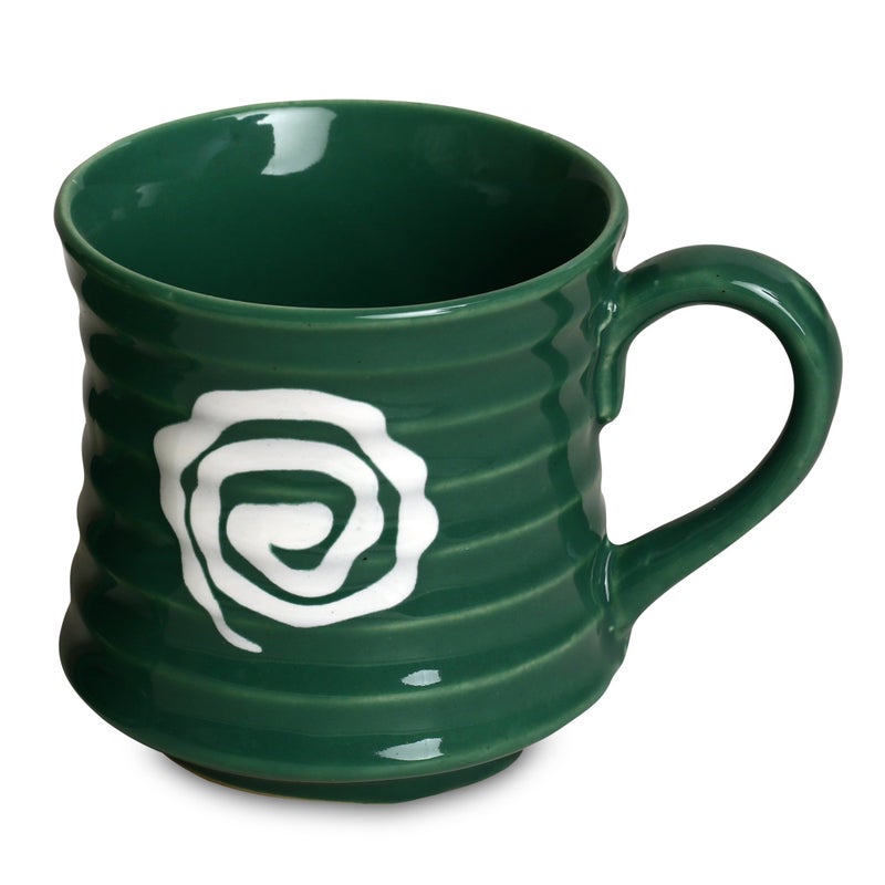 Caffeine Ceramic Handmade Green Spiral White Doodle Tea Cups (Set of 6) - Image 3