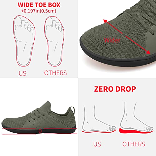 relxfeet Men's Minimalist Barefoot Shoes Wide Toe Zero Drop Sole Lightweight Slip-on Walking Shoes Trail Running Army Green 9.5 - Image 3