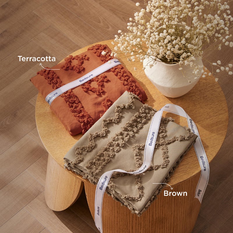 Bedsure Tufted Boho Comforter Set California King - Terracotta Boho Bed Set, GentleSoftâ„¢ 3 Pieces Farmhouse Shabby Chic Embroidery Bedding, Gifts for Woman, Soft Jacquard Comforter for All Seasons - Image 3