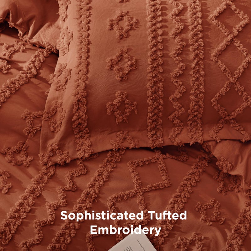 Bedsure Tufted Boho Comforter Set California King - Terracotta Boho Bed Set, GentleSoftâ„¢ 3 Pieces Farmhouse Shabby Chic Embroidery Bedding, Gifts for Woman, Soft Jacquard Comforter for All Seasons - Image 5