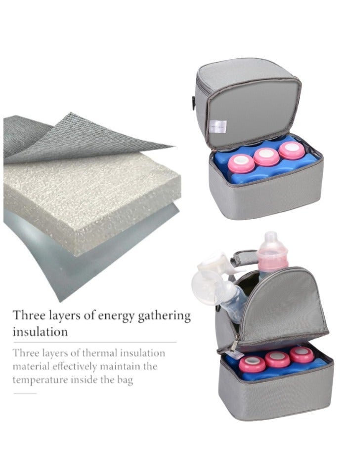RAKAY Breastmilk Cooler Bag Portable Double Layer Cooler and Moistureproof Baby Bottle Insulated Lunch Bag for Travel Nursing Mom Daycare Work Picnic Gray - Image 2