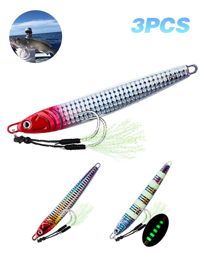 Polish'D 3 Pcs Vertical Fishing Jigs Saltwater, Luminous Slow Jigging Pitching Lures, Artificial Lures Fast Jigging Lures, Fast Speed Jig with Luminous, Lead Vertical Jigs 40G - Image 1