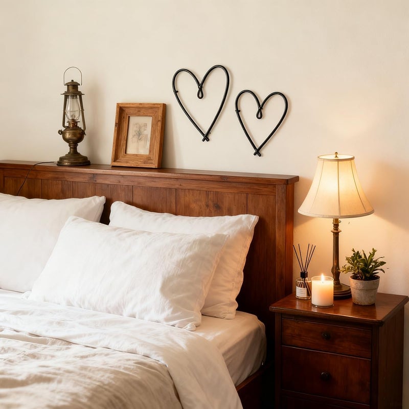 Nan 2 Pcs Metal Heart Wall Decor - Modern Bedroom Art for Valentine's Day or Christmas - Image 2
