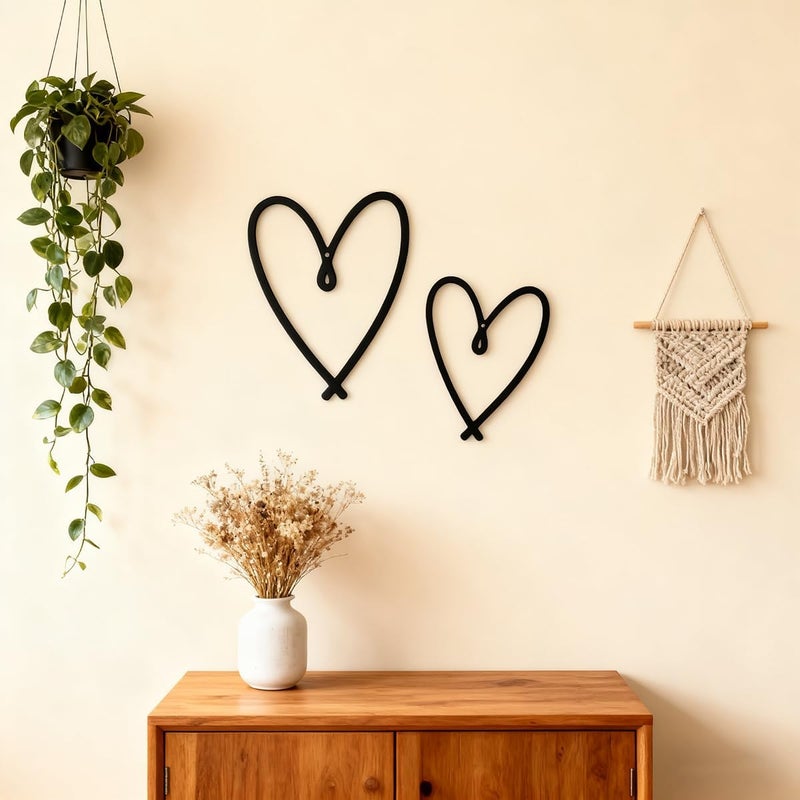 Nan 2 Pcs Metal Heart Wall Decor - Modern Bedroom Art for Valentine's Day or Christmas - Image 1