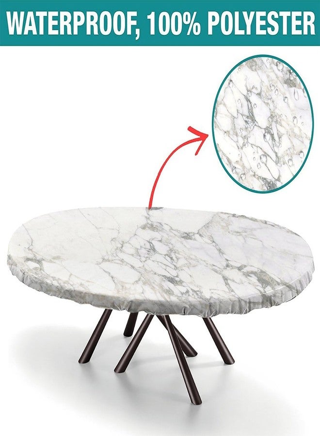 fovditca Fitted Oval Tablecloth with Elastic Edge, White Marble Lines Washable Wipeable Table Cover, for Indoor Holiday Family Banquet and Outdoor Patio Use, 68 inch x 48 inch - Image 2