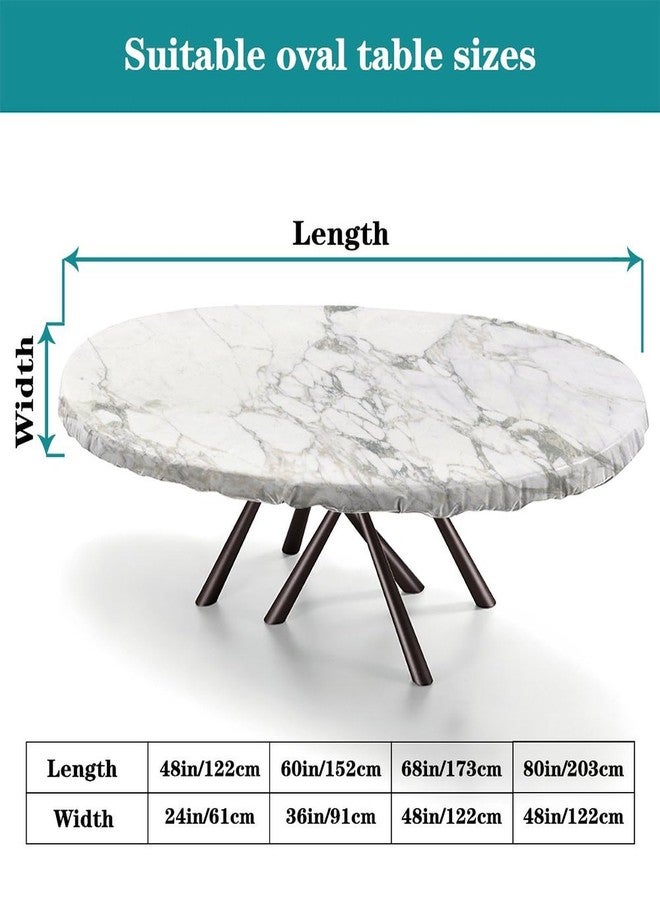 fovditca Fitted Oval Tablecloth with Elastic Edge, White Marble Lines Washable Wipeable Table Cover, for Indoor Holiday Family Banquet and Outdoor Patio Use, 68 inch x 48 inch - Image 4