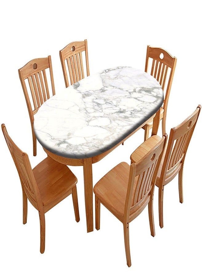 fovditca Fitted Oval Tablecloth with Elastic Edge, White Marble Lines Washable Wipeable Table Cover, for Indoor Holiday Family Banquet and Outdoor Patio Use, 68 inch x 48 inch - Image 1