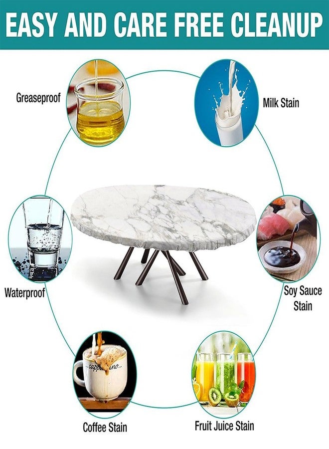 fovditca Fitted Oval Tablecloth with Elastic Edge, White Marble Lines Washable Wipeable Table Cover, for Indoor Holiday Family Banquet and Outdoor Patio Use, 68 inch x 48 inch - Image 3