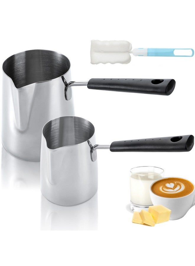 Dicunoy Dicunoy Set of 2 Milk Butter Warmer Pot, 12oz/22oz Turkish Coffee Pot, Stovetop Chocolate Melting Pan, Cezve Ibrik Briki Greek Arabic Coffee Maker for Maple Syrup, Sauce Heating, 18/8 Stainless Steel  - Image 1