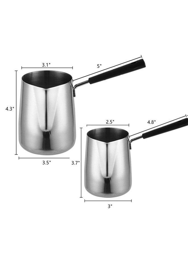 Dicunoy Dicunoy Set of 2 Milk Butter Warmer Pot, 12oz/22oz Turkish Coffee Pot, Stovetop Chocolate Melting Pan, Cezve Ibrik Briki Greek Arabic Coffee Maker for Maple Syrup, Sauce Heating, 18/8 Stainless Steel  - Image 2