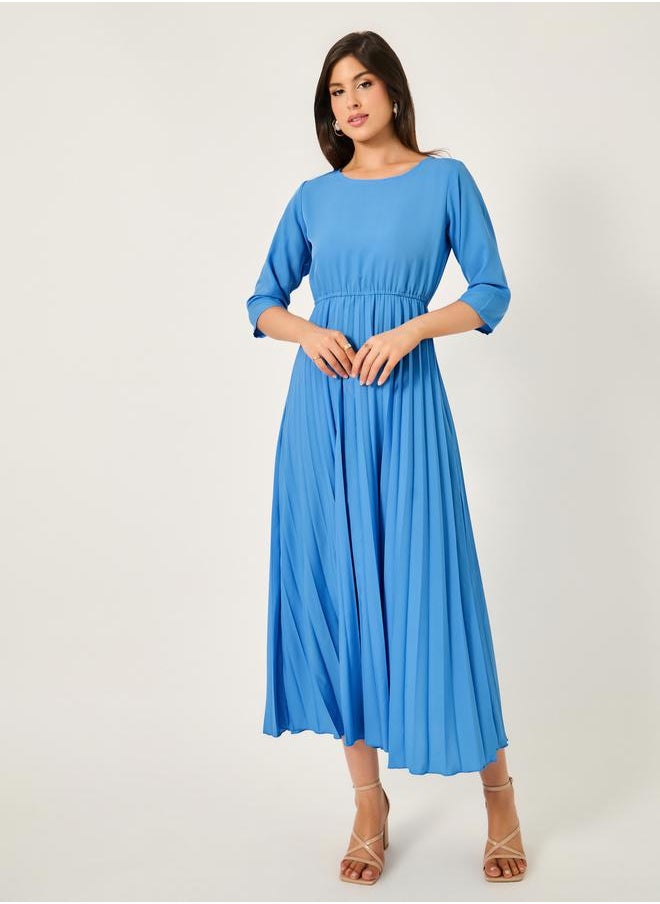 Styli - Solid Accordion Pleated A-Line Midi Dress - Image 1