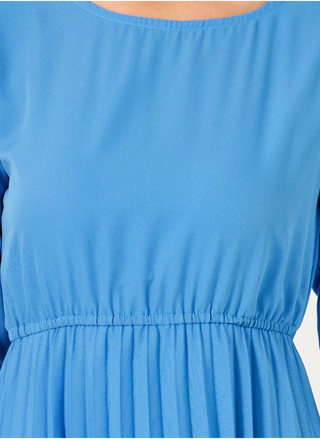 Styli - Solid Accordion Pleated A-Line Midi Dress - Image 1