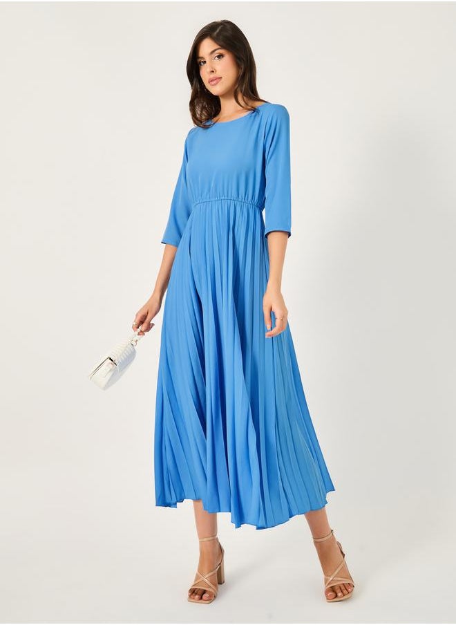 Styli - Solid Accordion Pleated A-Line Midi Dress - Image 1