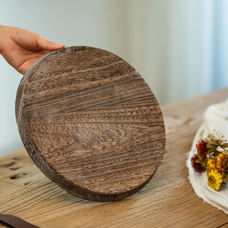 Romadedi Farmhouse Wooden Candle Tray - 11 Inch Round Decorative Trays for Coffee Table Dining Centerpiece Kitchen Counter Candle Holder Wood Trays for Christmas Rustic Home Decor - Image 3